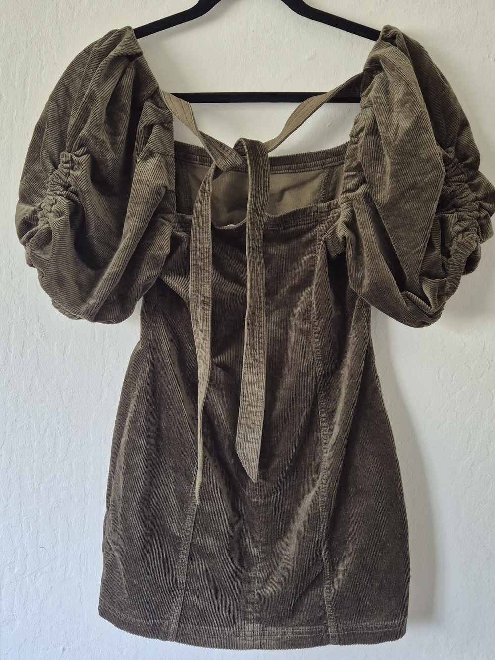 Pilcro Olive Green Puff-Sleeve Corduroy Mini Dress - Picture 8 of 8